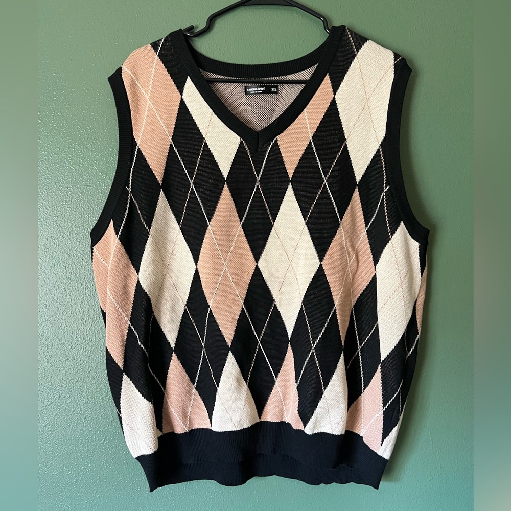 Argyle Sweatervest - black, light brown, and cream